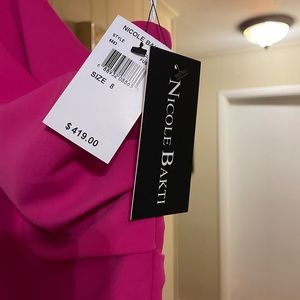 Nicole Bakti one shoulder fuschia gown size 8 NWT